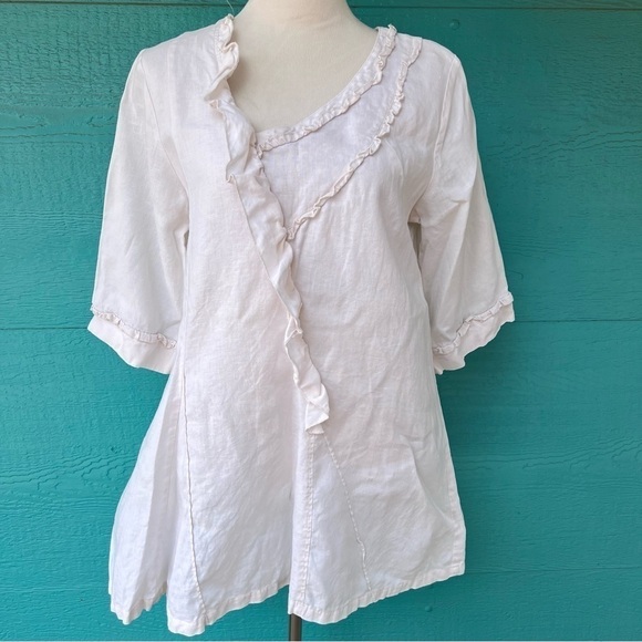 100% NATURAL LINEN COASTAL FLOWY LONG TUNIC TOP SIZE SMALL - Picture 9 of 9